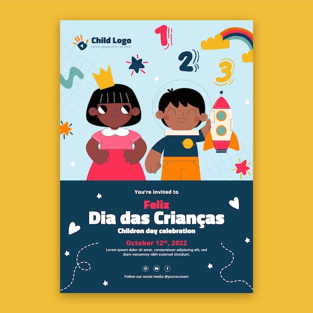 Бесплатное векторное изображение Шаблон приглашения на празднование dia das criancas