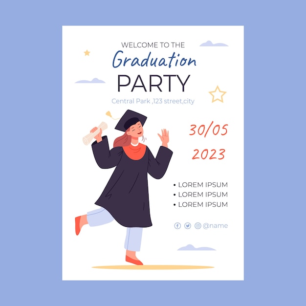 Free vector invitation template for graduation celebration