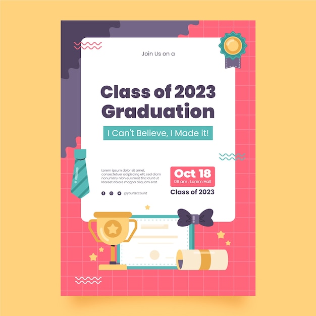 Free vector invitation template for graduation celebration