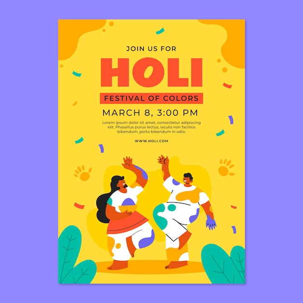 Vettore gratuito modello di invito per la celebrazione del festival holi