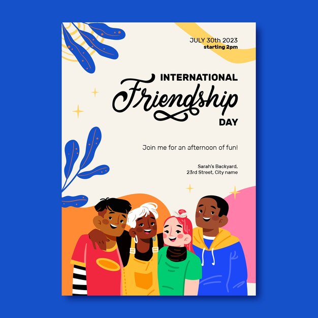 Free vector invitation template for international friendship day celebration