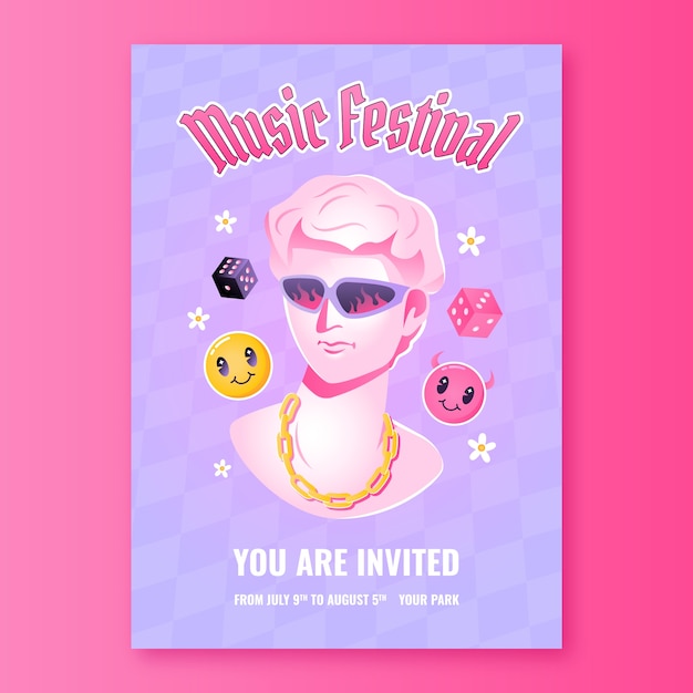 Free vector invitation template for music festival
