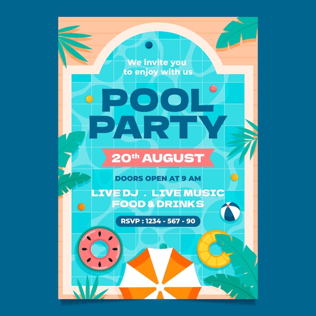 Free vector invitation template for pool party