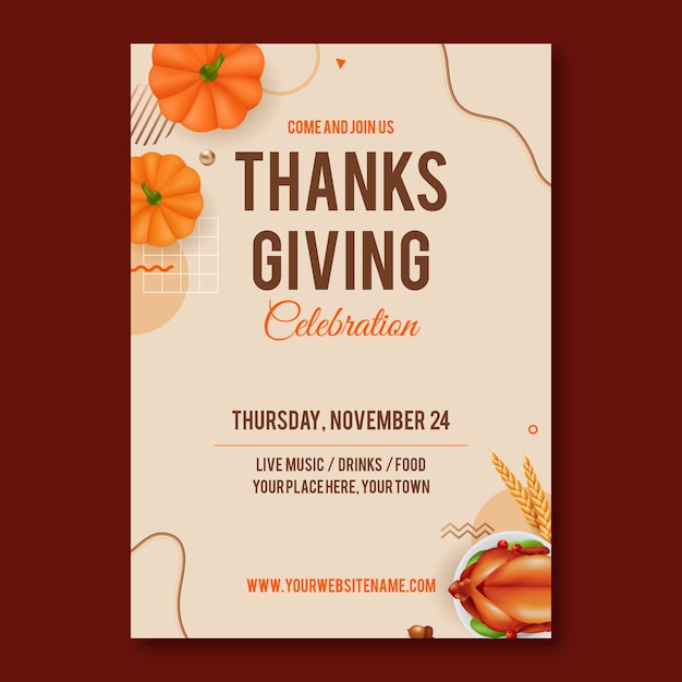 Free vector invitation template for thanksgiving celebration