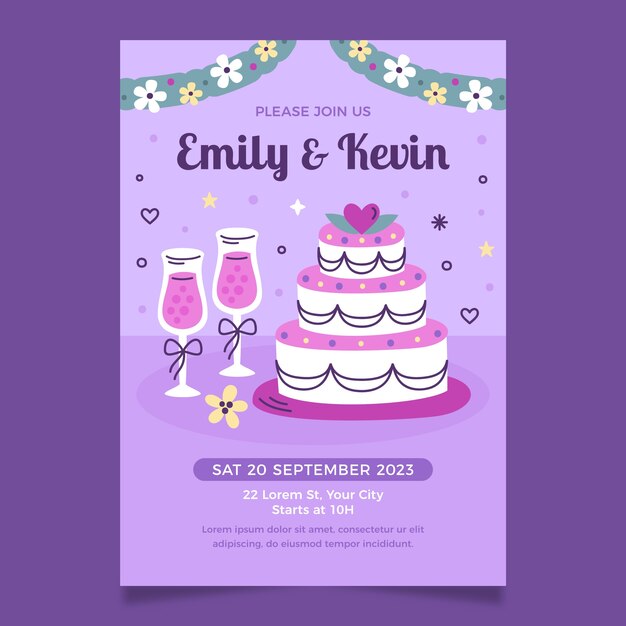 Free vector invitation template for wedding celebration