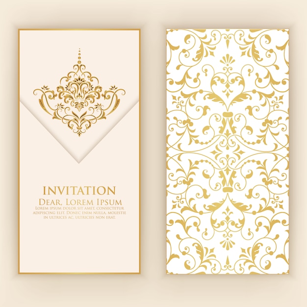 invitation template with golden damask ornaments