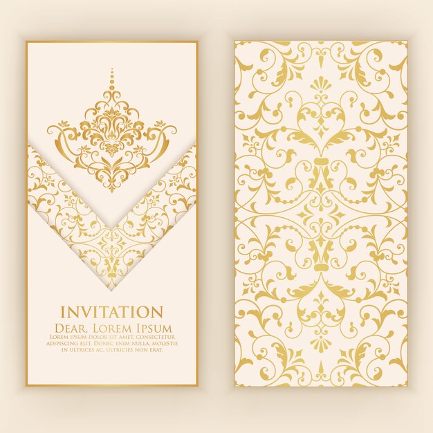 invitation template with golden damask ornaments