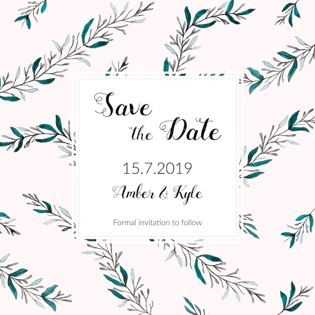 Free vector invitation for weddings decorated with watercolor leaves