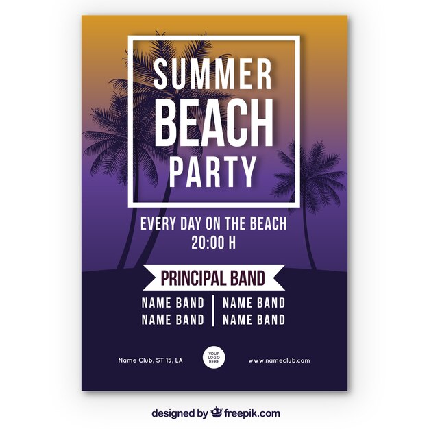 Invitation with palm tree beach party