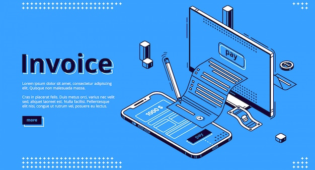 Free vector invoice isometric landing page, tax payment bill