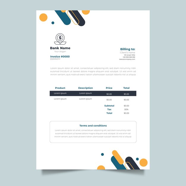 Invoice template for bank and finance