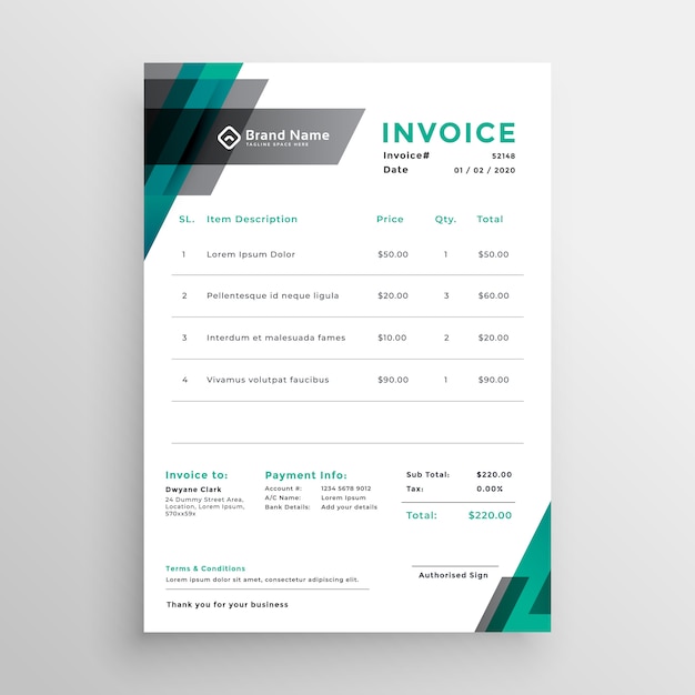 Invoice template design in abstract style