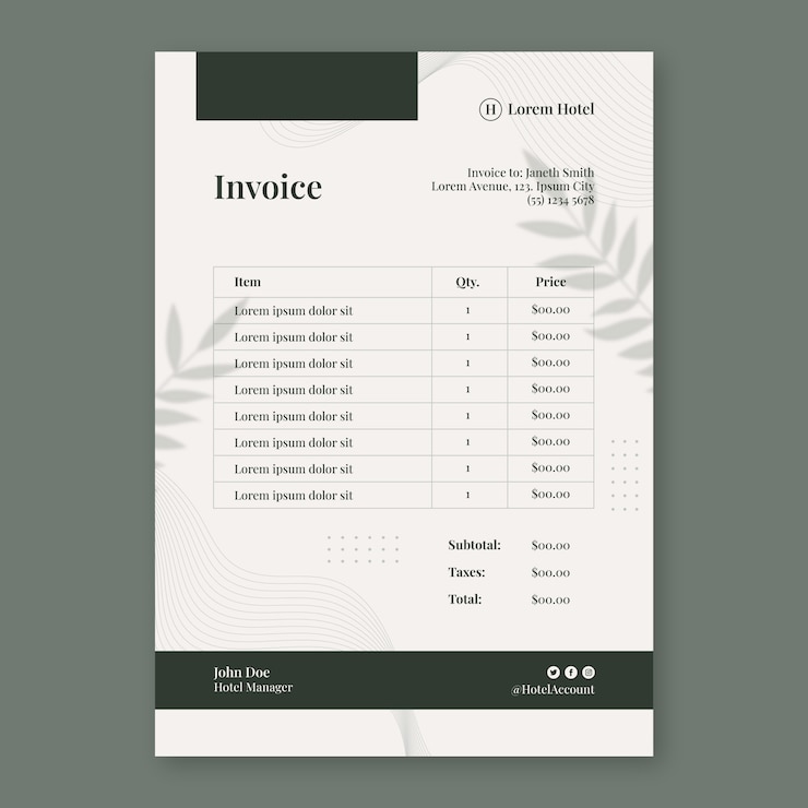 Free Vector invoice template for hotel business