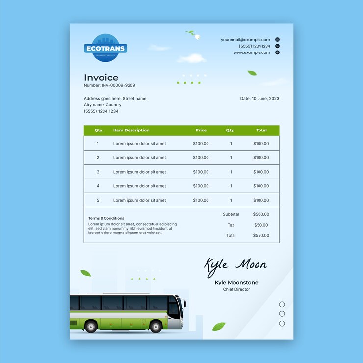 Free Vector invoice template for transport and conveyance