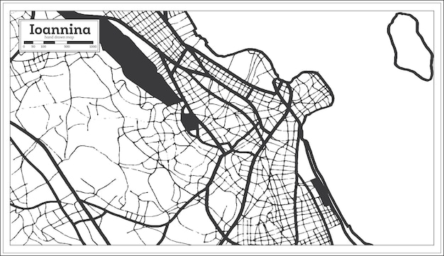 Карта города янина греция в черно-белом цвете в стиле ретро. Premium векторы