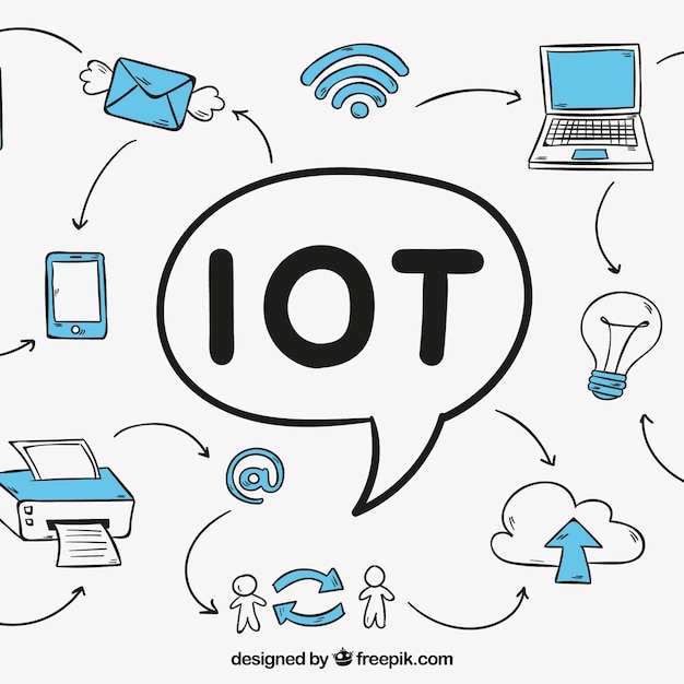 Iot background with drawings of technological devices