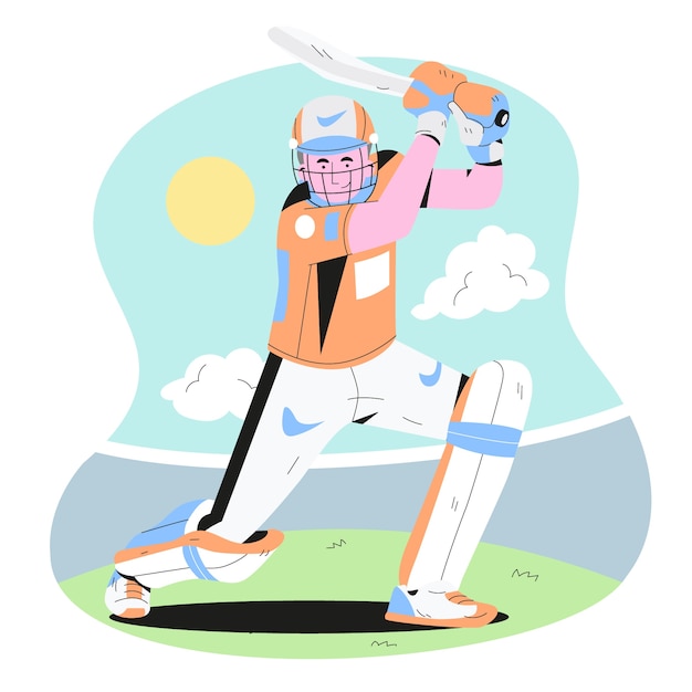 Бесплатное векторное изображение Иллюстрация крикета ipl в стиле рисованной