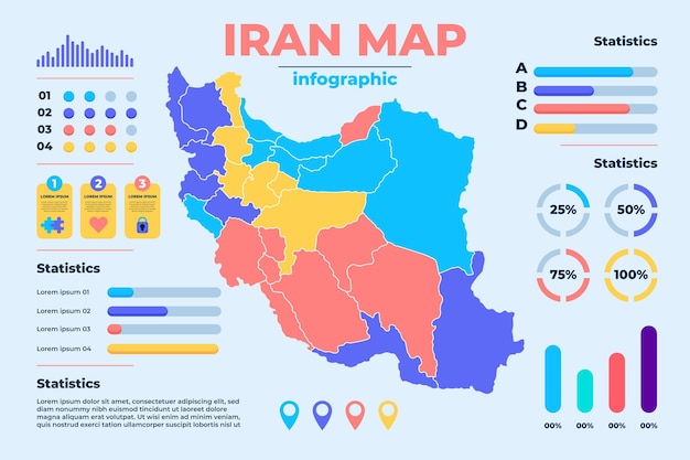 イランの地図のインフォグラフィック