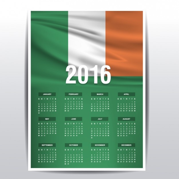 Free vector ireland calendar of 2016