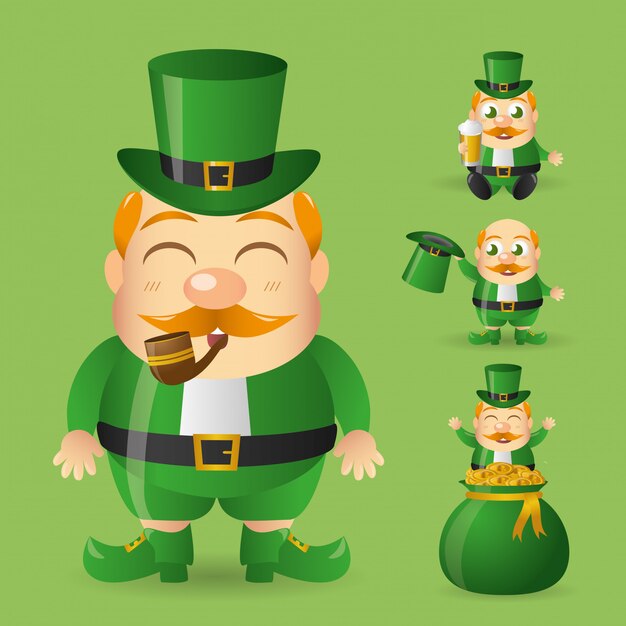 아일랜드 고블린은 녹색 모자와 함께 담배 파이프와 돈 가방에서 나오는 담배 파이프를 설정했습니다.
