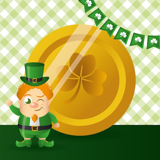 Ирландский гоблин с золотой монетой, С Днем Святого Патрика