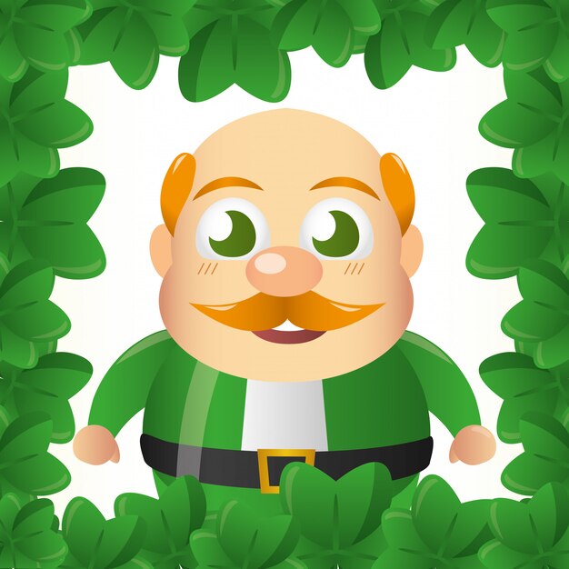 緑のトレボエルのフレームに笑みを浮かべてアイルランドのレプラコーン、聖パトリックの日