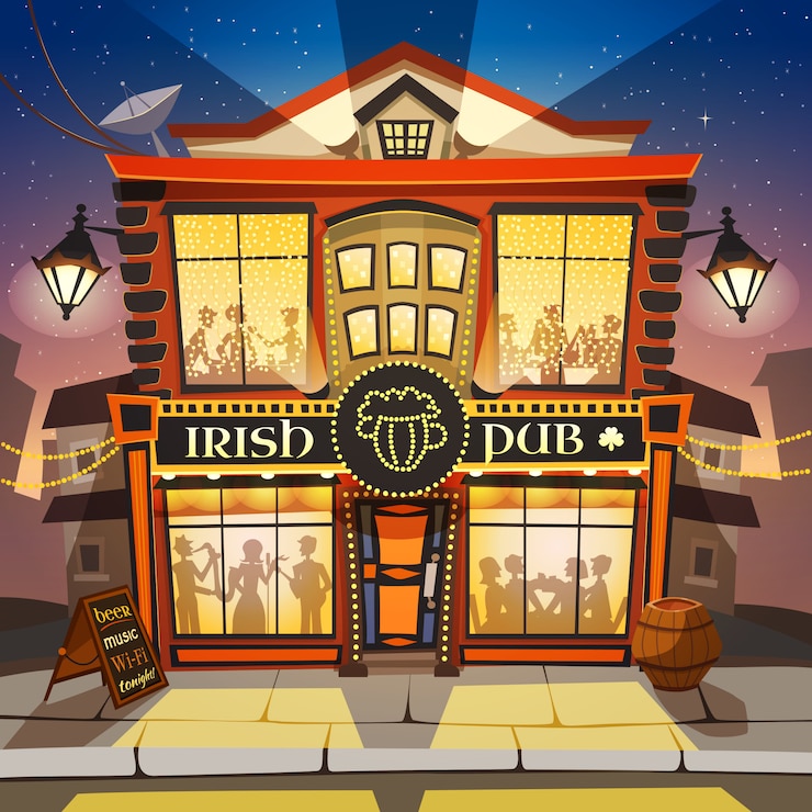 Free Vector irish pub cartoon illustration 