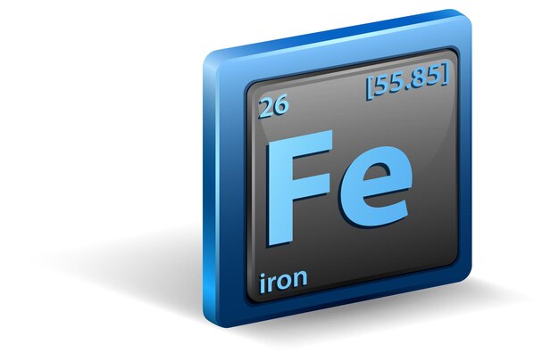 鉄の化学元素。原子番号と原子量の元素記号。