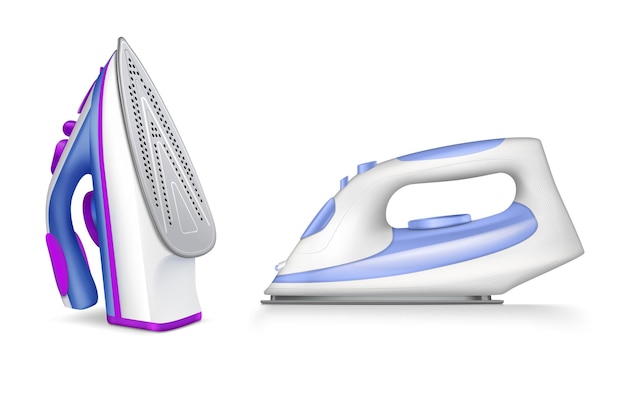 Iron ironing realistic icon set two irons are in different positions on white background vector illustration