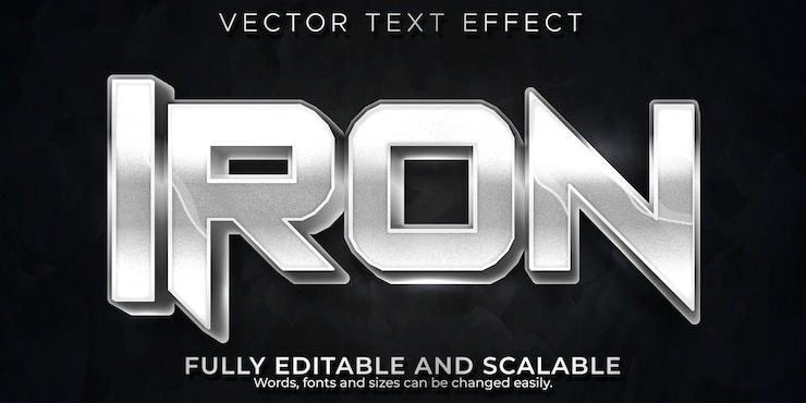 Free Vector iron text effect, editable metallic and shiny text style