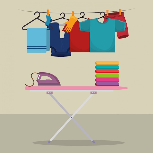 Free vector ironing board with laundry service icons