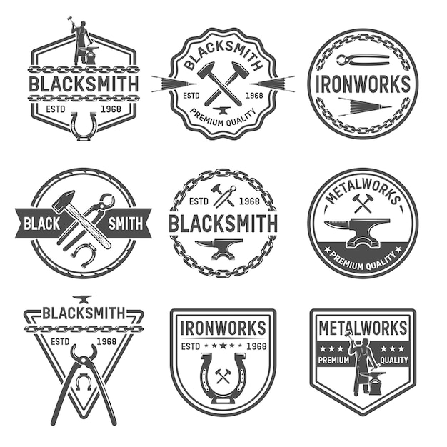 Vettore gratuito emblemi neri di ironworks