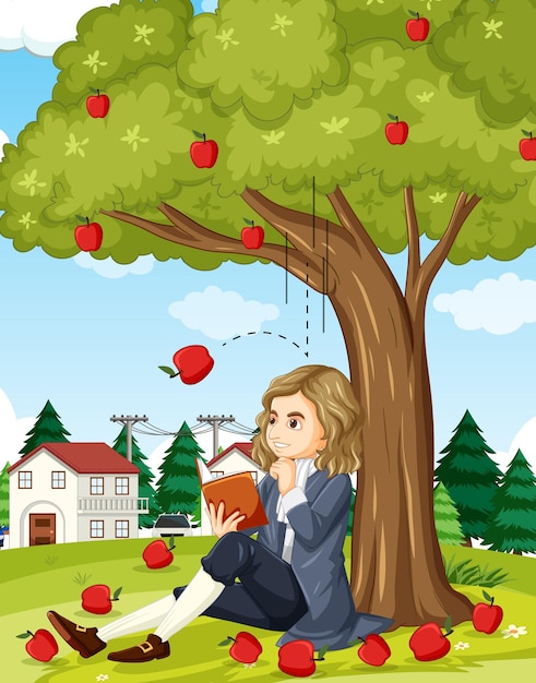 사과나무 아래 앉아 있는 아이작 뉴턴
