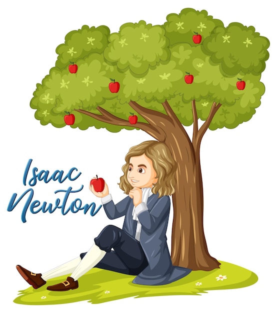 Free vector isaac newton sitting under apple tree