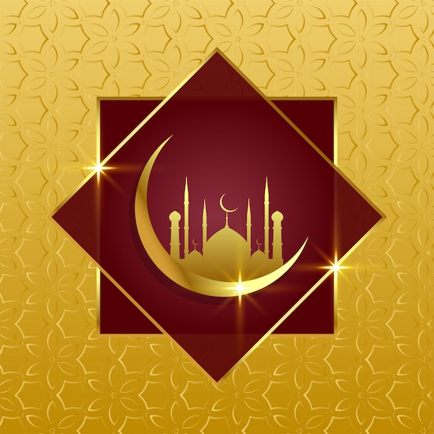 Free vector islamic background with golden moon and mosque