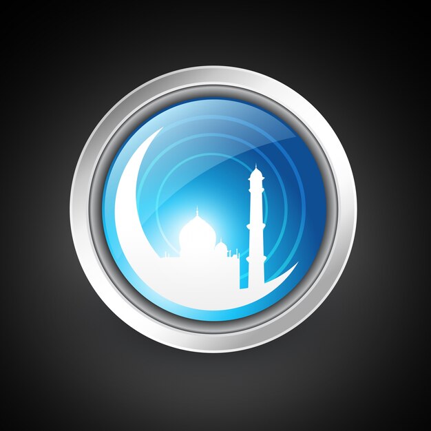 Islamic button illustration with mosque and moon