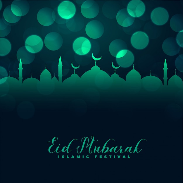 Islamic eid mubarak mosque bokeh greeting design