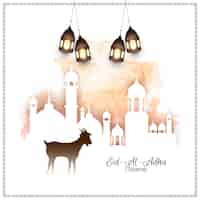 Free vector islamic festival eid al adha mubarak beautiful mosque background vector