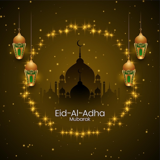 Islamic festival Eid Al Adha mubarak glitters stars greeting card