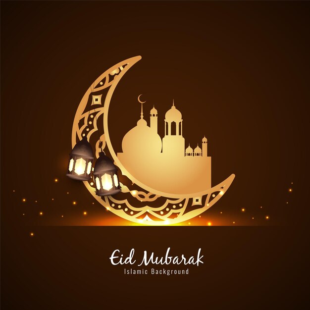 Islamic festival Eid Mubarak crescent moon religious background vector