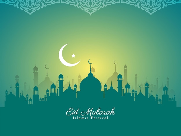 Islamic festival Eid Mubarak crescent moon religious background vector