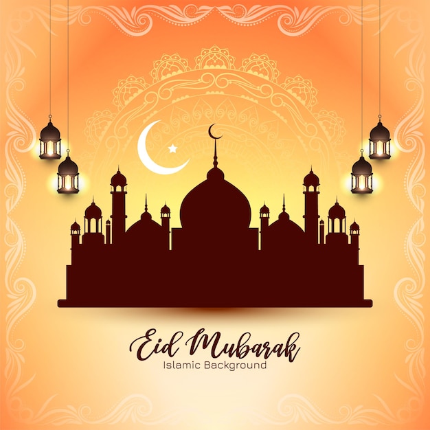 이슬람 축제 Eid Mubarak 인사말 세련된 배경 디자인 벡터