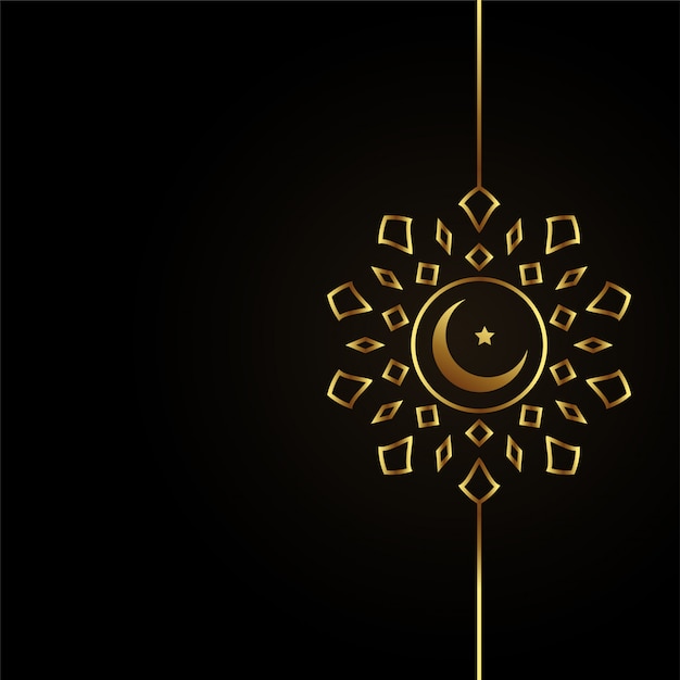 Free vector islamic golden moon design on black background