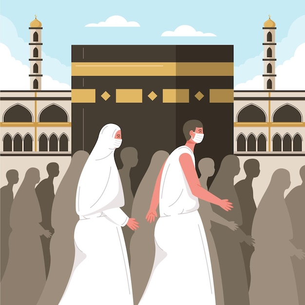 Islamic hajj pilgrimage illustration