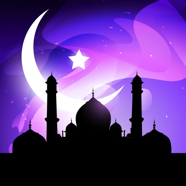 Islamic illustration with mosque and moon