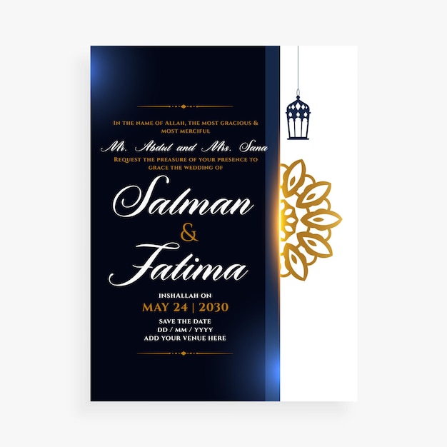Free vector islamic nikah ceremony event card template for ride and groom vector