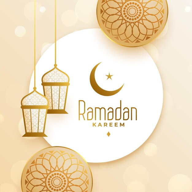 Islamic ramadan kareem greeting with lanterns and arabic decoration