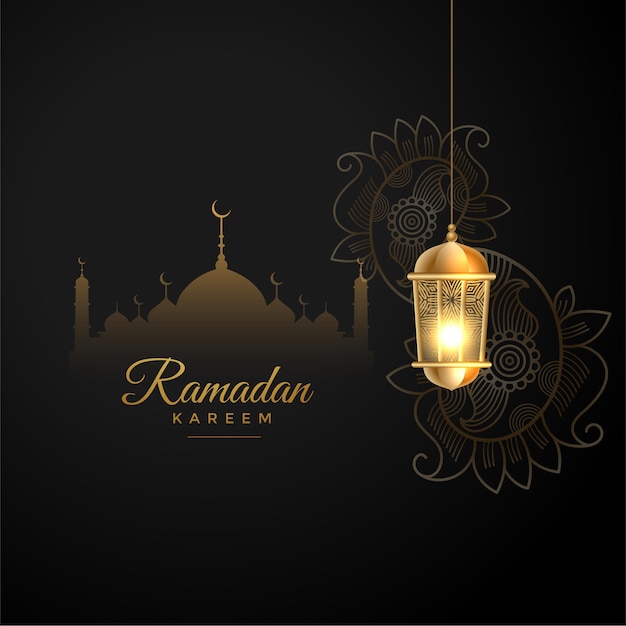 Free vector islamic ramadan kareem wishes greeting in black and golden style