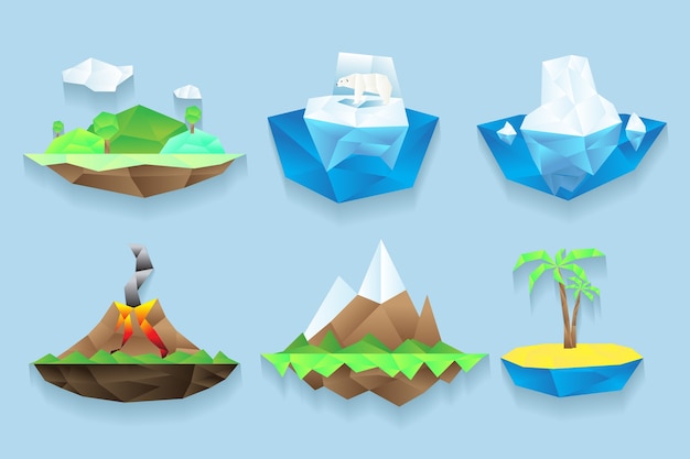 Free vector islands set in poligonal style.