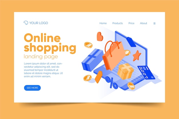 Concetto di landing page online di acquisto ismoetrico